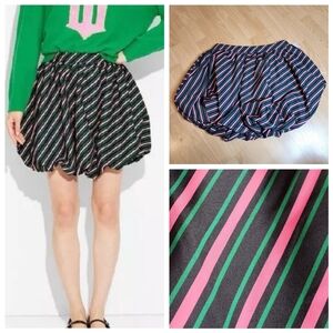 NWT Wicked Bubble Striped Mini Skirt Green Pink Black Size Large Side Pockets